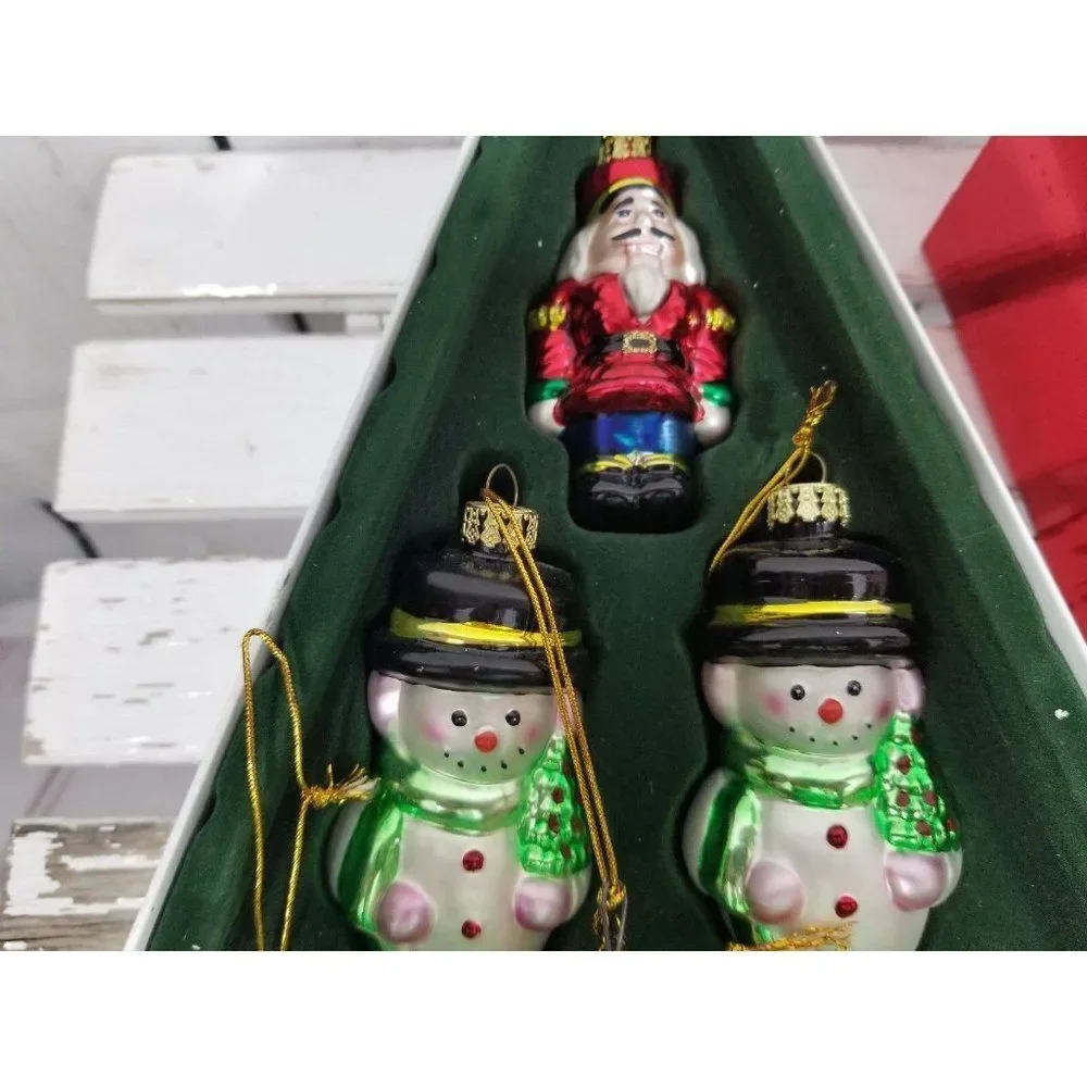 Huntington Xmas Holiday ornament set‎ Santa Snowman Bear Gingerbread glass blown